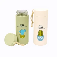 Cactus love Print Glass Water Bottle