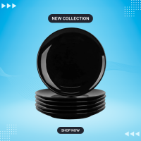 Black Round Full Plate (Set of 6)